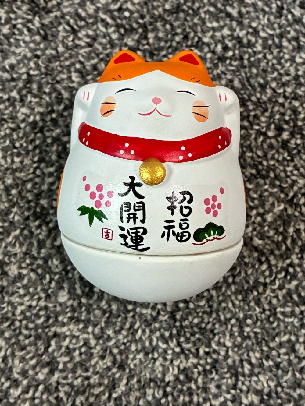 White and Orange Ceramic Cat - Unbranded Lucky Maneki-Neko